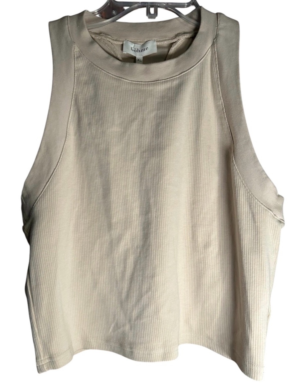 Böhme Huxley Ribbed Cropped Racerback Tank Top Tan Beige Size XL NWT